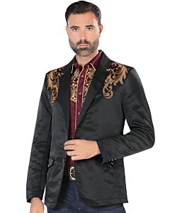 Saco Para Hombre Moda Montero Color Negro Bordado Café 2173