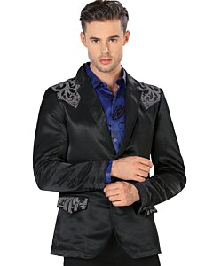 Saco Negro Para Hombre Moda Montero Bordado Gris 2178