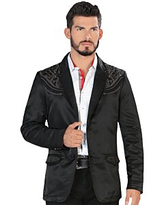 Saco Fino Negro Bordado Gris En Los Hombros LAM-494