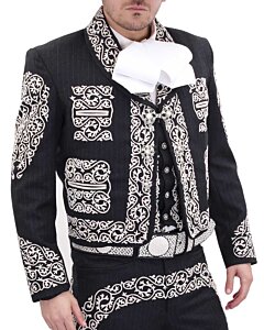 Traje Charro 3 Piezas Negro-Blanco WD 11-1008