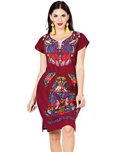 Vestido Bordado Artesanal 603095 Color Vino
