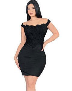 Vestido Para Coctel Color Negro Con Encaje Lamasini 5755