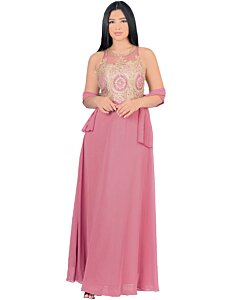 Vestido Largo De Fiesta Color Malva Lamasini 5753