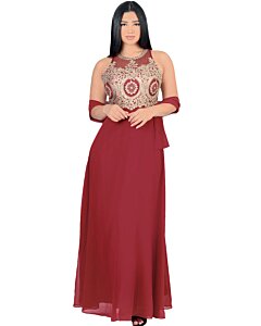 Vestido Largo De Fiesta Color Vino Lamasini 5753