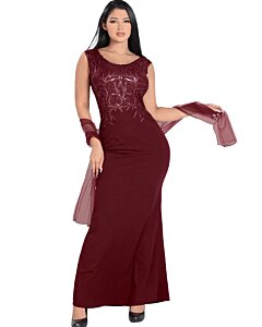Vestido Largo Elegante Lamasini 5704 Color Vino