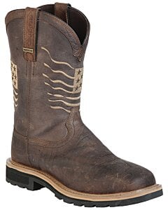 Bota Waterproof Para Trabajo Buff Rancher Café Tubo Bordado Con Bandera Americana