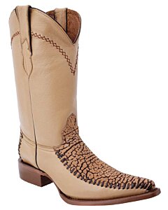 Botas vaquera de hombre, piel cuello de toro, tejido, White Diamonds Boots 086 Camel