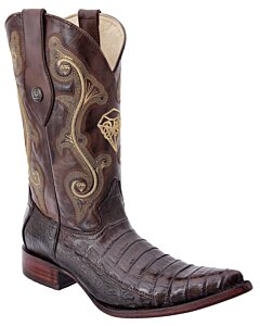 Bota Vaquera Piel Coco Belly, Café, Diseño Artesanal, White Diamonds Boots 10-095