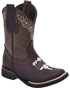 Botas Rodeo Para Niña En Color Café WD 11-394 Bordado Blanco