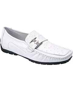 Zapato Mocasín Blanco Para Hombre Piel Avestruz WD 11-409