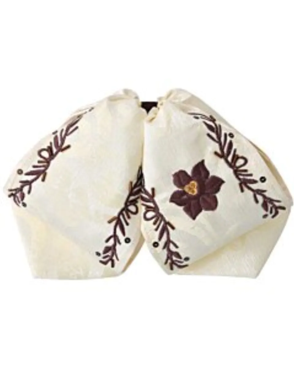 Moño Charro Fino Beige Con Bordado De Flor Café WD 11-976