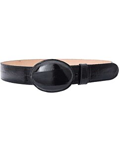 Cinto Vaquero Piel De Anguila Color Negro Hebilla Ovalada