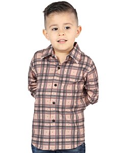 Boy’s Western Shirt in Beige-Black Plaid, Long Sleeve Version – El General 44731