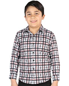 Boys’ Western Shirt in Black-White Plaid, Long Sleeve Version – El General 44737