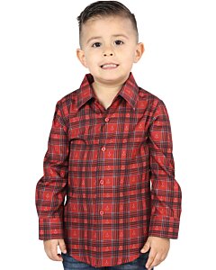 Boys’ Western Shirt in Red Plaid, Long Sleeve Version – El General 44739