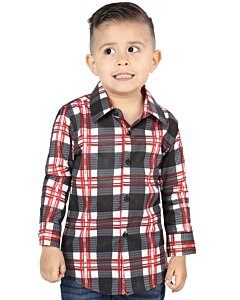 Boy’s Western Shirt in White-Red Plaid, Long Sleeve Version – El General 44741
