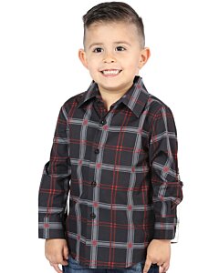 Boy’s Western Shirt in Black-Gray Plaid, Long Sleeve Version – El General 44743