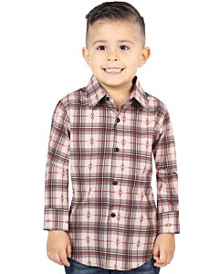 Boy’s Western Shirt in Beige-Red Plaid, Long Sleeve Version – El General 44745
