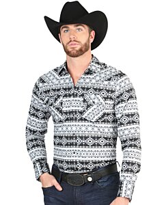 Camisa Vaquera para Hombre Negra con Blanca y Estampado Geométrico – El General 44393