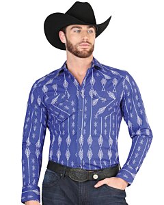 Camisa Vaquera para Hombre Azul con Estampado de Flechas Blancas – El General 44434