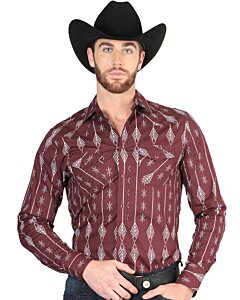 Camisa Vaquera para Hombre Vino con Estampado de Flechas Blancas – El General 44435