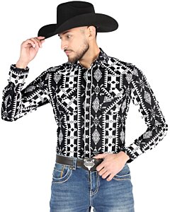 Camisa Vaquera Negra con Estampado Geométrico – El General 44501