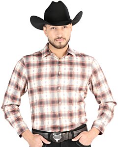 Camisa Vaquera para Hombre a Cuadros Naranja-Beige, Versión de Manga Larga – El General 44699