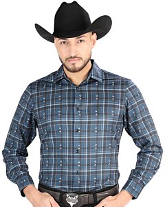 Camisa Vaquera para Hombre en Cuadros Navy-Blanco, Versión de Manga Larga – El General 44706