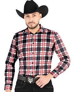 Camisa Vaquera para Hombre en Cuadros Blanco-Rojo de El General 44707, Disponible en Manga Larga o Corta
