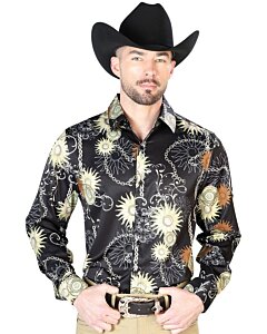 Camisa Negra Estampado De Soles Y Cadenas De Oro El Señor De Los Cielos 43992