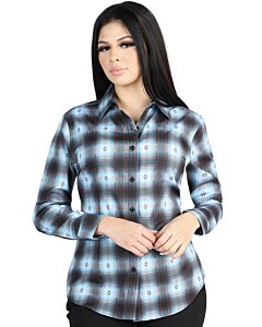 Camisa de Cowgirl en Cuadros Azul-Negro de El General 44719, Disponible en Manga Larga o Corta