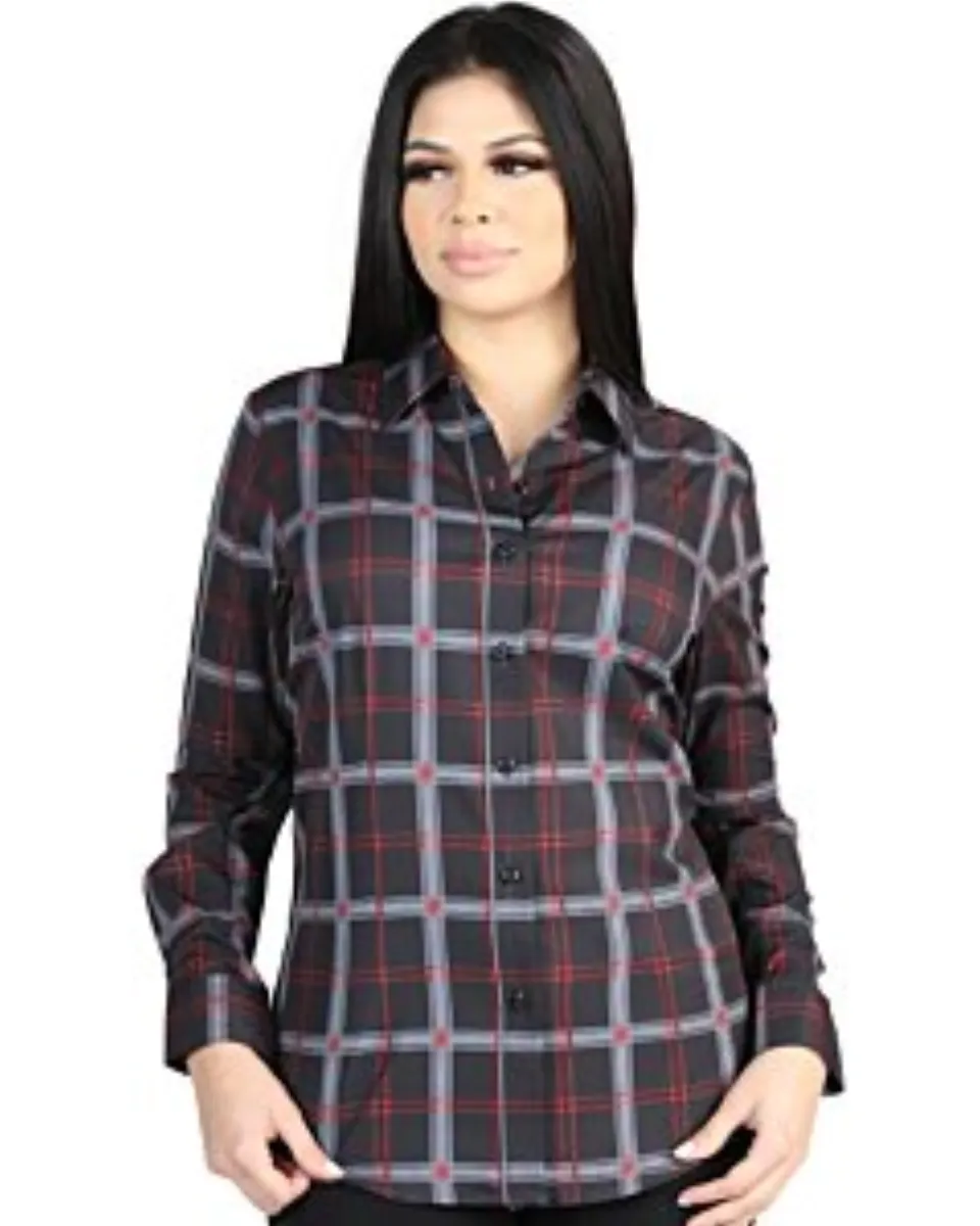 Camisa Vaquera para Mujer a Cuadros Negro-Gris, Versión de Manga Larga – El General 44726