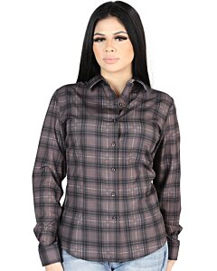 Camisa Vaquera para Mujer a Cuadros Moka-Olivo, Versión de Manga Larga – El General 44729