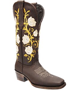 Botas Para Mujer Vaqueras Horma Rodeo Caña Alta White Diamonds Boots 10-523 Piel Color Café