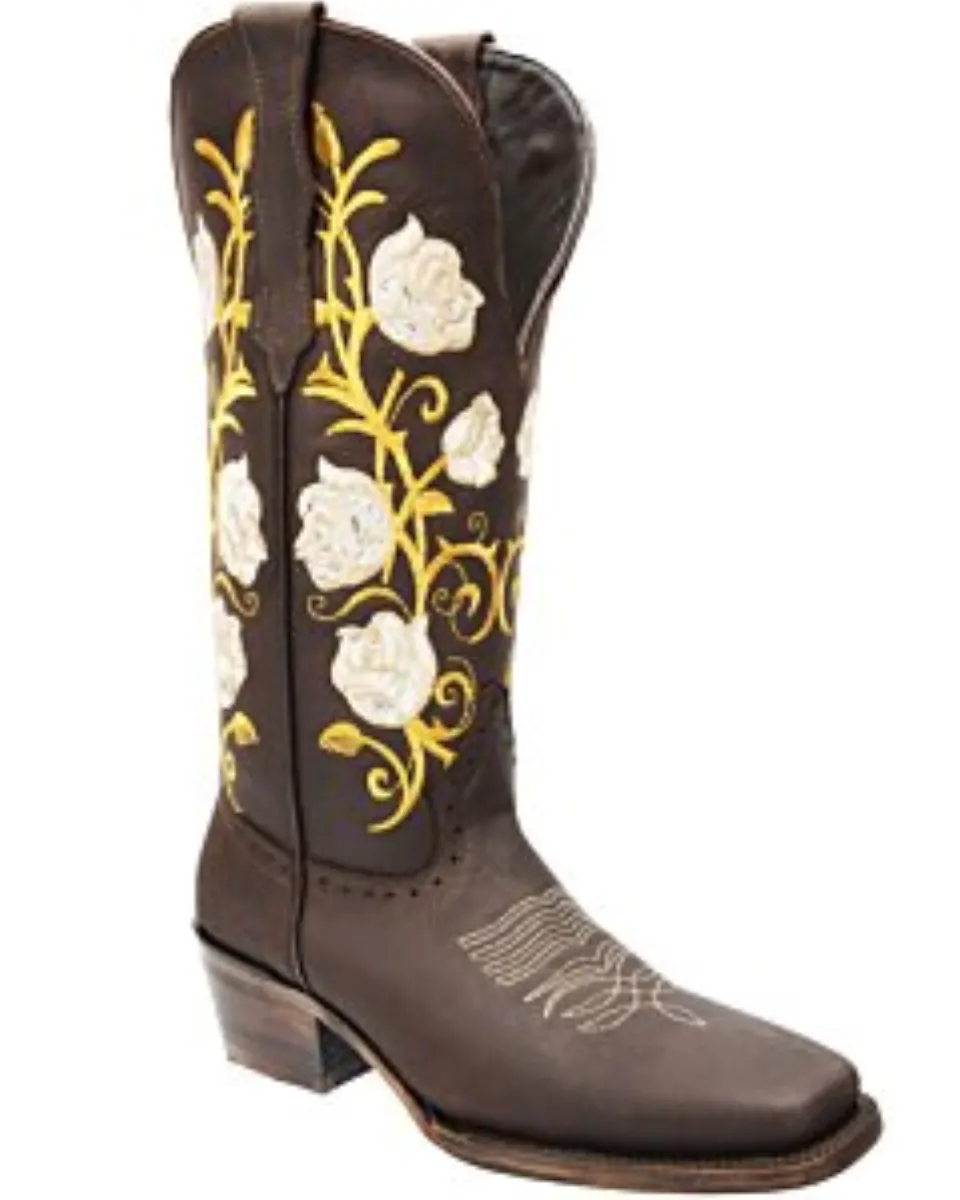 Botas Para Mujer Vaqueras Horma Rodeo Caña Alta White Diamonds Boots 10-523 Piel Color Café