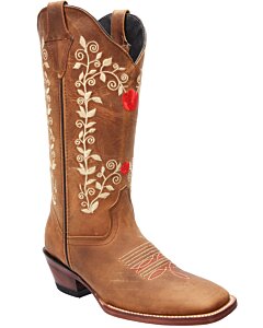 Botas Vaqueras De Mujer Horma Rodeo Caña Alta White Diamonds Boots 10-522 Piel Color Tabaco