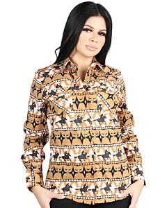 Camisa Vaquera para Mujer Taupe con Estampado de Cowboy – El General 44481
