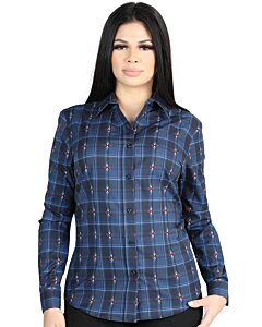 Camisa Vaquera para Mujer Azul con Negro a Cuadros, Manga Larga – El General 44721