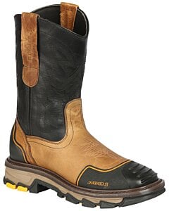 Botas de trabajo vaqueras para hombre en piel Alazán color mantequilla, con horma cuadrada Malibu y suela de hule industrial, modelo El General 44686.