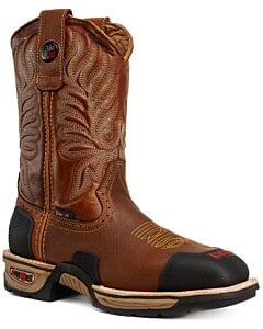 Kingwelt Botas Vaqueras de Trabajo para Hombre - Marrón con Tubo Bordado