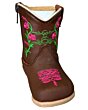 Botitas Vaqueras para Bebé en Piel Grasso Café con Bordado Floral en Rosa y Verde, Cierre Lateral, Plantilla de Piel Acolchada y Suela Sintética.