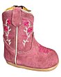 Botitas Vaqueras para Bebé en Piel Gamuza Rosa con Bordado Floral, Cierre Lateral, Plantilla de Piel Acolchada y Suela Sintética.