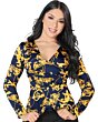 Blusa Navy Lamasini Cuello V Estampado Dorado 5732
