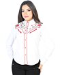 Blusa Vaquera Blanca Con Bordado De Flores Rojas Y Amarillas 126686