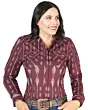 Camisa Vaquera Para Mujer Estampada Burgundy De Algodón 44438