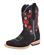 Botas Rodeo Negra Para Niña Bordado Flor Roja WD 11-387