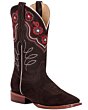 Bota Para Mujer Rodeo Texas Color Café con flores rojas chicas el la parte alta