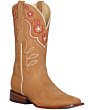 Bota Rodeo Texas Nobuck Dama color Durazno y flores bordadas el la parte superior del tubo