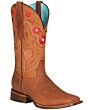 Bota Rodeo Dama Color Shedrón Con flores Rojas Pequeñas Bordadas