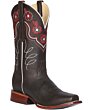 Bota Vaquera Para Dama El General 42981 Color Choco con flores bordadas en la parte superior del tubo